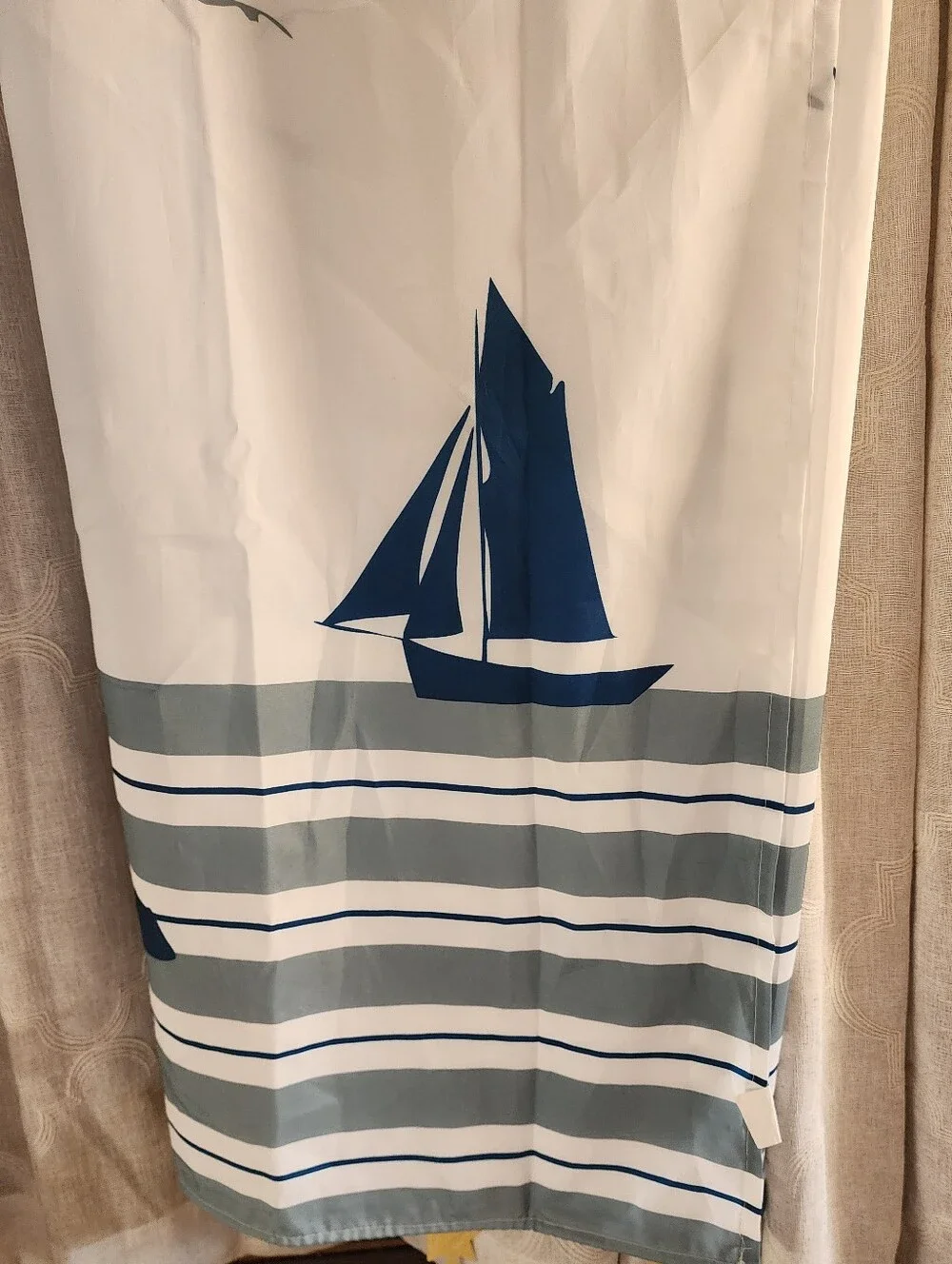 Nautical Sailboat Shower Curtain Panel in White and Navy
